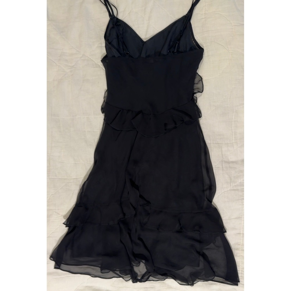 Victorias Secret Black Studded Ruffle Slip Dress XS Sheer Tiered Ruffle Mini